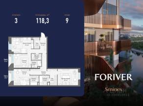 ЖК «Квартал Foriver», планировка 3-комнатной квартиры, 118.30 м²