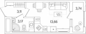 ЖК «Гранат», планировка студии, 21.81 м²