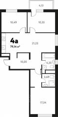 ЖК «Южное Пушкино», планировка 4-комнатной квартиры, 78.24 м²