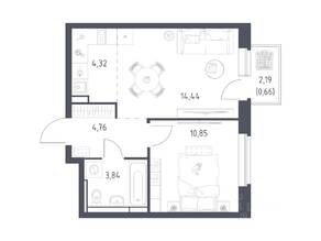 ЖК «Новое Видное», планировка 1-комнатной квартиры, 38.30 м²