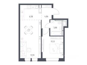ЖК «Большое Путилково», планировка 1-комнатной квартиры, 44.44 м²