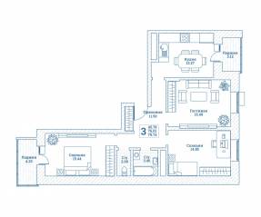 ЖК «Новоград Монино», планировка 3-комнатной квартиры, 80.50 м²