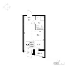 ЖК «Легенда Коренево», планировка студии, 29.50 м²