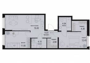 ЖК «ID Murino III», планировка 2-комнатной квартиры, 61.59 м²