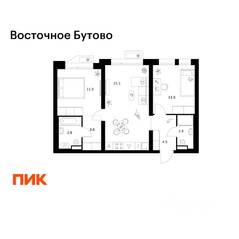 ЖК «Восточное Бутово», планировка 2-комнатной квартиры, 59.00 м²