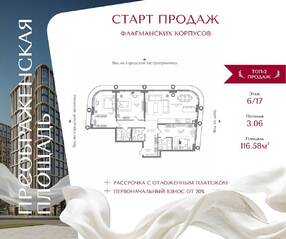 ЖК «Преображенская площадь», планировка 3-комнатной квартиры, 116.58 м²