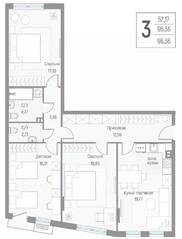 МЖК «Эльйон», планировка 3-комнатной квартиры, 96.40 м²