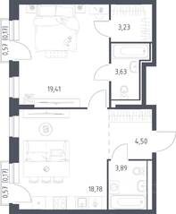 ЖК «Рублевский Квартал», планировка 1-комнатной квартиры, 53.78 м²
