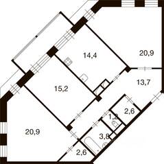 ЖК «Ново-Никольское», планировка 3-комнатной квартиры, 95.40 м²