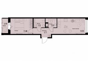 ЖК «ID Murino III», планировка 1-комнатной квартиры, 38.37 м²