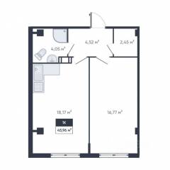 ЖК «Ромашки», планировка 1-комнатной квартиры, 46.00 м²