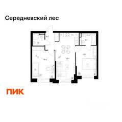 ЖК «Середневский лес», планировка 2-комнатной квартиры, 58.00 м²