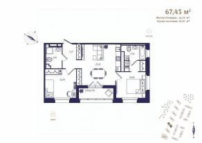 ЖК «Ranta Residence», планировка 2-комнатной квартиры, 67.43 м²
