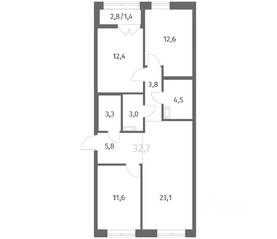 ЖК «NEWПИТЕР», планировка 3-комнатной квартиры, 81.67 м²