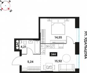 ЖК «Инноватор», планировка 2-комнатной квартиры, 39.92 м²