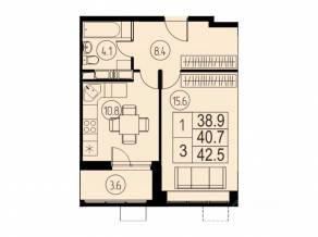 ЖК «River Park», планировка 1-комнатной квартиры, 40.70 м²