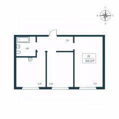 ЖК «Расцветай в Янино», планировка 2-комнатной квартиры, 50.90 м²