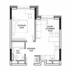 МФК «Clementine», планировка 1-комнатной квартиры, 35.90 м²