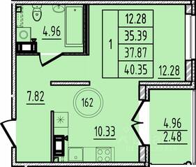 МЖК «Образцовый квартал 14», планировка 1-комнатной квартиры, 35.39 м²