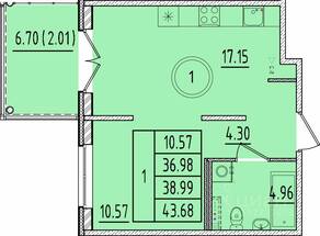 МЖК «Образцовый квартал 17», планировка 1-комнатной квартиры, 36.98 м²