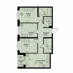 ЖК «ID Murino III», планировка 3-комнатной квартиры, 72.83 м²