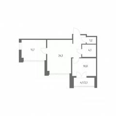 ЖК «NEWПИТЕР», планировка 2-комнатной квартиры, 54.00 м²