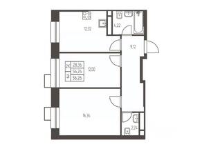 ЖК «Новая Ивантеевка», планировка 2-комнатной квартиры, 56.30 м²