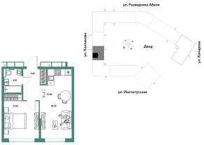 ЖК «Страна.Парковая», планировка 2-комнатной квартиры, 41.46 м²