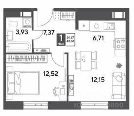 ЖК Арт-квартал «Публицист», планировка 1-комнатной квартиры, 42.68 м²