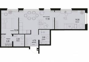 ЖК «ID Murino III», планировка 2-комнатной квартиры, 57.34 м²