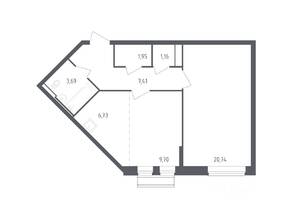 ЖК «Рублевский Квартал», планировка 1-комнатной квартиры, 51.38 м²