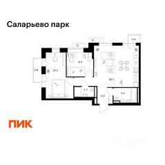 ЖК «Саларьево парк», планировка 2-комнатной квартиры, 60.50 м²