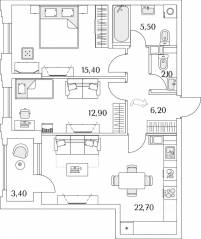 ЖК «Тайм Сквер», планировка 2-комнатной квартиры, 66.50 м²