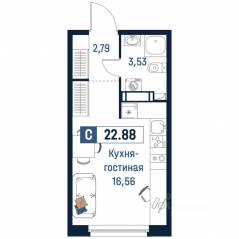ЖК «Максималист», планировка студии, 22.88 м²