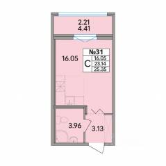 ЖК «Рождественский квартал», планировка студии, 25.35 м²