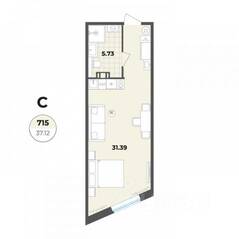 Апарт-комплекс «Лиговский, 127», планировка студии, 37.12 м²