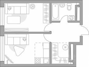 ЖК «Тринити-3», планировка 2-комнатной квартиры, 41.15 м²