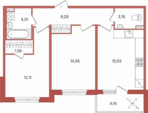 ЖК «Патио», планировка 2-комнатной квартиры, 60.53 м²