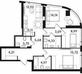 ЖК «Solos», планировка 3-комнатной квартиры, 82.86 м²