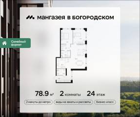 ЖК «Мангазея в Богородском», планировка 2-комнатной квартиры, 78.90 м²
