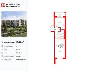 МЖК «Универ Сити», планировка 1-комнатной квартиры, 36.81 м²