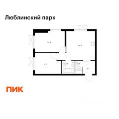 ЖК «Люблинский парк», планировка 2-комнатной квартиры, 45.00 м²
