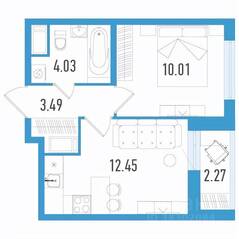 ЖК «Южный форт», планировка 1-комнатной квартиры, 31.12 м²