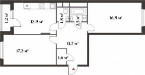 ЖК Миниполис «Восемь кленов», планировка 2-комнатной квартиры, 65.30 м²