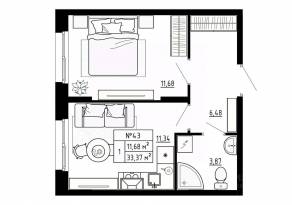 МЖК «Аннино Сити», планировка 1-комнатной квартиры, 33.37 м²