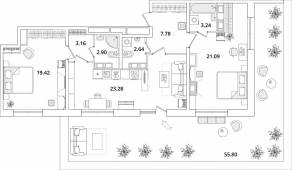 ЖК «БелАрт», планировка 2-комнатной квартиры, 99.90 м²