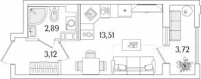 ЖК «Гранат», планировка студии, 21.38 м²