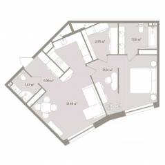 Апарт-комплекс «D'oro Mille», планировка 3-комнатной квартиры, 72.50 м²