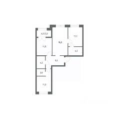ЖК «NEWПИТЕР», планировка 3-комнатной квартиры, 74.94 м²