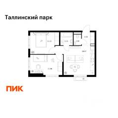 ЖК «Таллинский парк», планировка 2-комнатной квартиры, 49.55 м²
